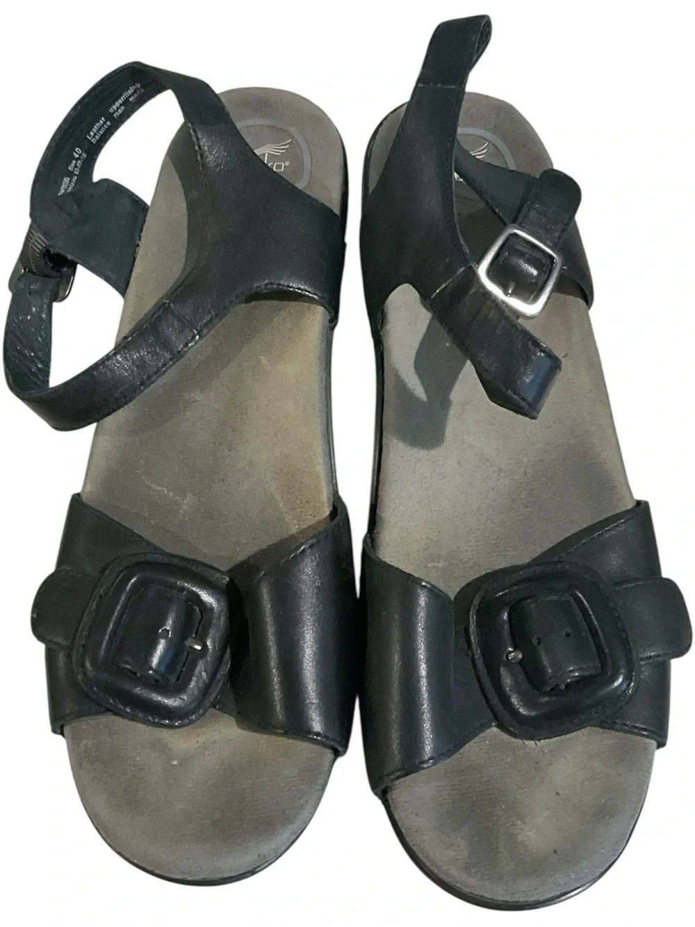 Dansko Sue Sandals Women's 40 / 9.5 Black Leather Comfort Platform Buckle - Picture 2 of 11